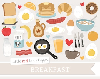 Clipart colazione, ClipArt cibo, Clipart uova, Clipart pancake, Clipart latte, Pane tostato, Progettazione grafica digitale carina Piccolo uso commerciale