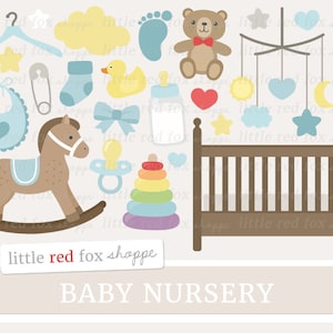Baby Boy Clipart, New Baby Clip Art, Baby Shower Clipart, Crib Clipart, Rocking Horse Clipart, Digital Graphic Design Small Commercial Use