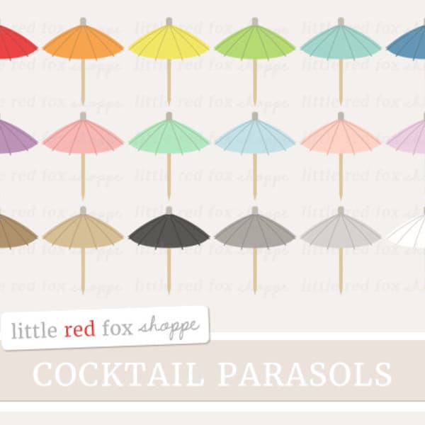 Cocktail Umbrella Clipart, Cocktail Parasol Clip Art Summer Beach Vacation Island Party Cute Digital Graphic Design Small Commercial Use