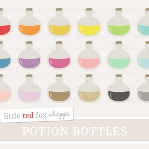 Potion Bottle Clipart, Glass Beaker Clip Art Halloween Bubbles Spooky Spell Poison Science Cute Digital Graphic Design Small Commercial Use