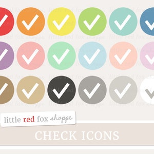 May include: A collection of colorful check mark icons in a variety of colors, including red, orange, yellow, green, blue, purple, pink, and brown. Each check mark is white and set within a colored circle. The text "CHECK ICONS" is at the bottom.
