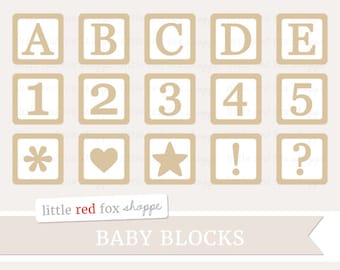 Baby Blocks Clipart, Brown Nursery Digital Clip Art Block Letter Number Alphabet Stationery Cute Digital Graphic Design Small Commercial Use