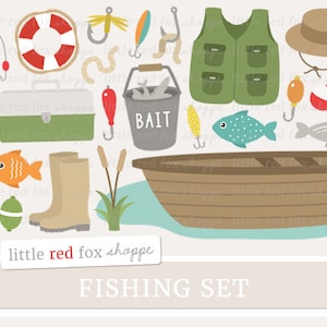 Fishing Clipart, Fathers Day Clip Art, Fishing Pole Clipart, Boat Clipart, Bobber Cute Digital Graphic Design Small Commercial Use