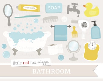Clipart per il bagno, ClipArt per il tempo del bagno, Clipart per la vasca dei piedi con artiglio, Clipart per il sapone, Clipart per lo specchio, Design grafico digitale carino per piccoli usi commerciali