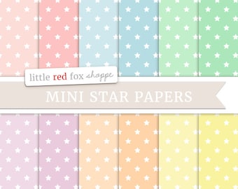 Mini Star Digital Papers, Pastel Scrapbooking Backgrounds Wallpapers Vintage Decorative Cute Crafting Graphic Design Small Commercial Use
