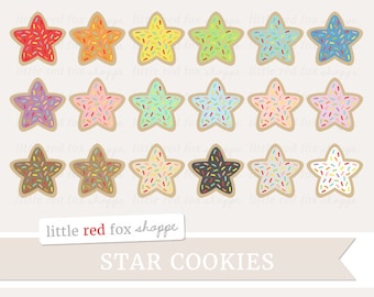Star Cookie Rainbow Sprinkles Clipart, Cookie Clip Art Frosting Dessert Cooking Baking Cute Digital Graphic Design Small Commercial Use