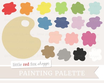 Painting Palette Clipart, Paint Palette Clip Art Paintbrush Watercolor Teacher Classroom Cute Digital Graphic Design Small Commercial Use