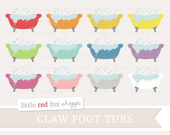 Claw Foot Tub Bubbles Clipart, Vintage Clip Art Retro Bath Bathroom Clawfoot Bubble Icon Cute Digital Graphic Design Small Commercial Use