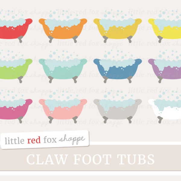 Claw Foot Tub Bubbles Clipart, Vintage Clip Art Retro Bath Bathroom Clawfoot Bubble Icon Cute Digital Graphic Design Small Commercial Use