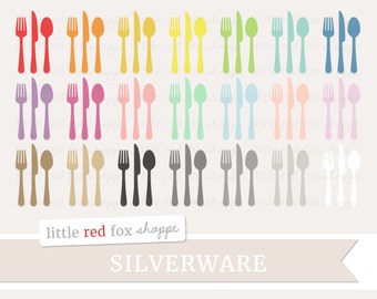 Silverware Clipart, Utensil Clip Art Kitchen Cooking Baking Food Dinner Plate Dining Tag Cute Digital Graphic Design Small Commercial Use