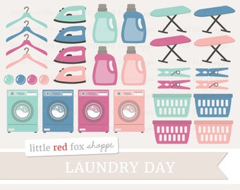 Laundry Clipart, Laundry Day Clip Art Washing Machine Washer Soap Iron Board Basket Hanger Cute Digital Graphic Design Small Commercial Use