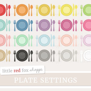 May include: Set of 24 colorful plate settings, each with a plate, fork, knife, and spoon. The plates are in various colors, including red, orange, yellow, green, blue, purple, pink, light blue, light green, beige, black, gray, and white.