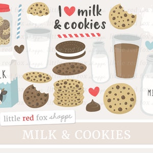 Melk & Cookies Clipart, Chocolate Chip Cookie Clip Art, Melkfles Clipart, Melk Clipart, Schattig Digitaal Grafisch Ontwerp Klein Commercieel Gebruik