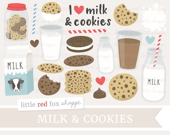 Milk & Cookies Clipart, Chocolate Chip Cookie Clip Art, Milk Bottle Clipart, Milk Clipart, Cute Digital Graphic Design Small Commercial Use