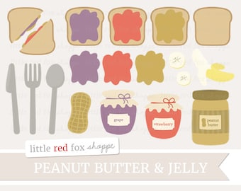 Peanut Butter & Jelly Clipart, Lunch Sandwich Kit Bread Clip Art Grape Strawberry Sweet Jar Cute Digital Graphic Design Small Commercial Use