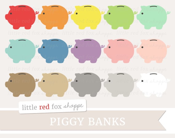 Piggy Bank Clipart Money Clip Art Saving Cash Coin Save | Etsy