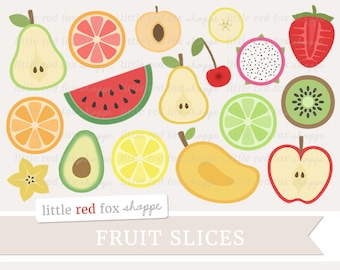 Fruit Slice Clipart, Fruit Clip Art Apple Pear Orange Lemon Lime Kiwi Food Produce Grocery Cute Digital Graphic Design Small Commercial Use