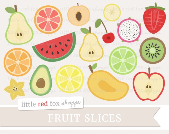 Fruit Slice Clipart, Fruit Clip Art Apple Pear Orange Lemon Lime Kiwi Food  Produce Grocery Cute Digital Graphic Design Small Commercial Use