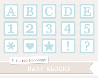 Baby Blocks Clipart, Blue Nursery Digital Clip Art Block Letter Number Alphabet Stationery Cute Digital Graphic Design Small Commercial Use