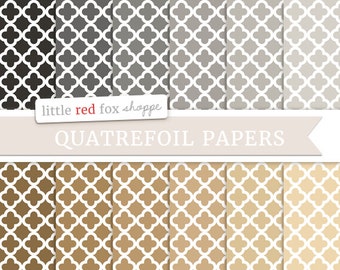 Quatrefoil Digital Papers, Natural Scrapbooking Backgrounds Wallpapers Vintage Decorative Cute Crafting Graphic Design Small Commercial Use