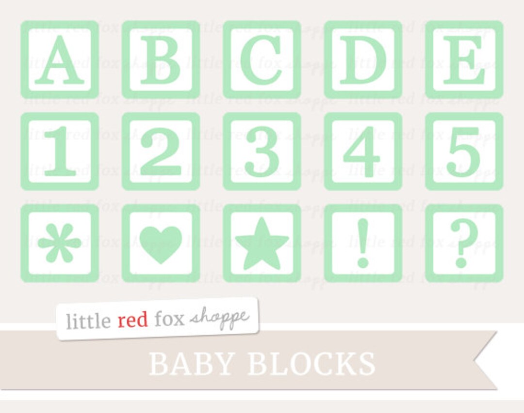 Baby Blocks Clipart, Mint Green Nursery Clip Art Block Letter Number