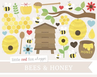 Bees & Honey Clipart, Honey Clip Art, Beehive Clipart, Honey Bee Clipart, Honeycomb Clipart, Digital Graphic Design Small Commercial Use