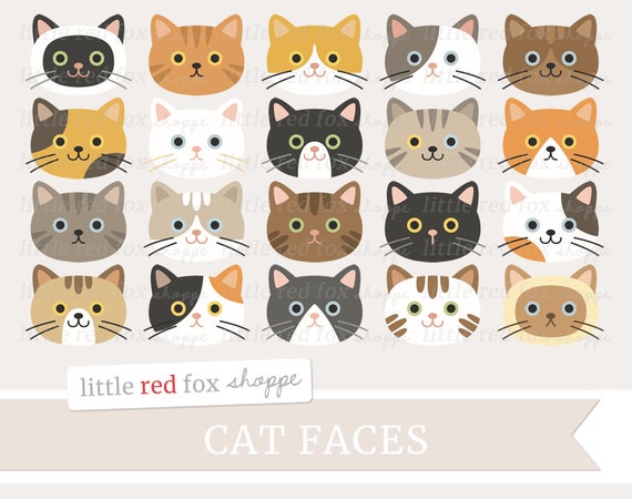 Cat Face Clipart, Cat Clip Art, Kitty Clipart, Kitten Clipart, Black Cat  Clipart, Cute Digital Graphic Design Small Commercial Use 