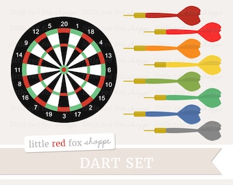 Darts Clipart, Dart Set Clip Art Game Board Wall Sport Red Orange Yellow Green Blue Arrow Cute Digital Graphic Design Small Commercial Use