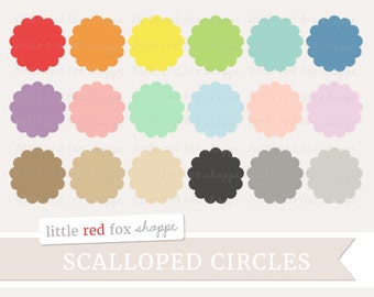 Scalloped Circles Clipart, Circle Frames Clip Art Labels Tags Decorative Banners Crafting Cute Digital Graphic Design Small Commercial Use