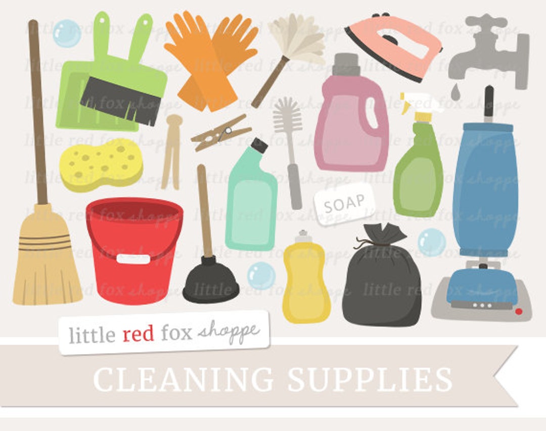 Cleaning Clipart, Cleaning Supplies Clip Art Vacuum Cleaner Laundry Soap  Broom Spray Bottle Cute Digital Graphic Design Small Commercial Use 