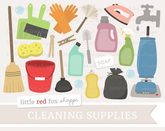 Cleaning Clipart, Cleaning Supplies Clip Art Vacuum Cleaner Laundry Soap Broom Spray Bottle Cute Digital Graphic Design Small Commercial Use