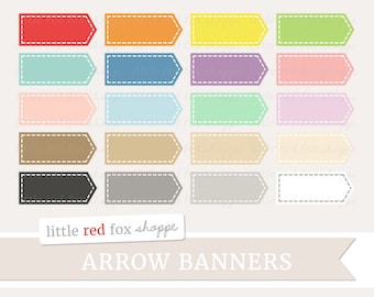 Arrow Banner Clipart, Arrow Label Clip Art Stitched Stitch Border Vintage Frame Pennant Flag Digital Graphic Design Small Commercial Use