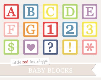 Baby Blocks Clipart, Nursery Digital Clip Art Block Letter Number Alphabet Cards Stationery Cute Digital Graphic Design Small Commercial Use