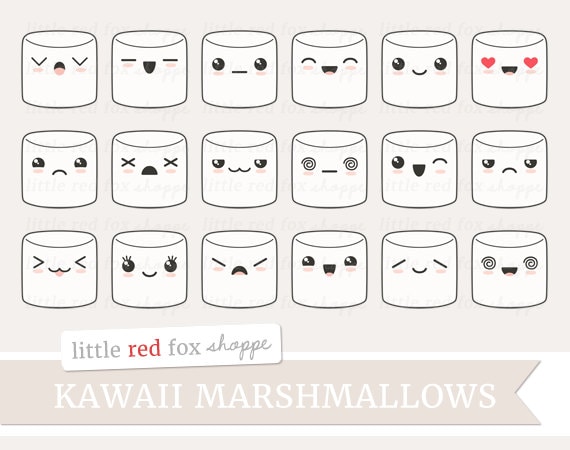 Kawaii Marshmallow Clipart Kawaii Clip Art Ausdruck glücklich - Etsy.de