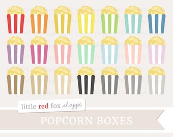 Popcorn Box Clipart, Movie Theater Clip Art Cinema Vintage Movie Night Snack Food Treat Tag Cute Digital Graphic Design Small Commercial Use
