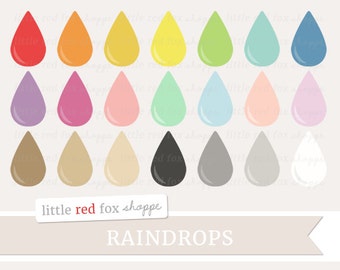 Raindrop Clipart, Rain Drop Digital Clip Art Weather Storm Water Droplet Baby Shower Label Cute Digital Graphic Design Small Commercial Use