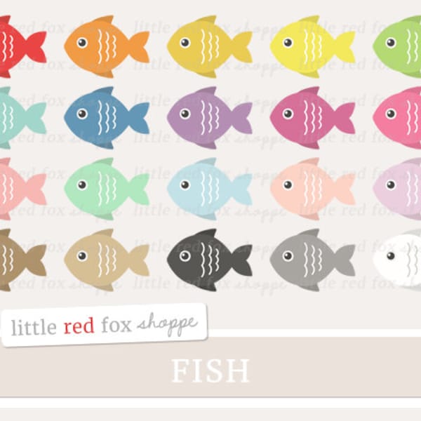 Fish Clipart, Animal Clip Art Nautical Ocean Tropical Sea Pet School Aquatic Nursery Marine Cute Digital Graphic Design Small Commercial Use