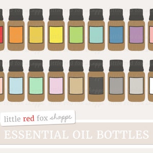May include: Set of 18 brown glass essential oil bottles with various coloured labels. The labels are in shades of red, orange, yellow, green, blue, purple, pink, light blue, light green, beige, black, grey, and white.