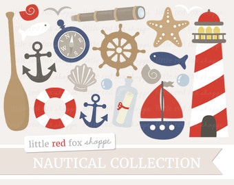 Nautical Clipart, Anchor Clip Art, Ocean Clipart, Boat Clipart, Seashell Clipart, Shell Cute Digital Graphic Design Small Commercial Use