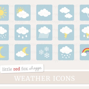 Weather Icon Clipart, Cloud Clip Art, Rain Clipart, Rainbow Clipart, Sun Clipart, Snow Cute Digital Graphic Design Small Commercial Use
