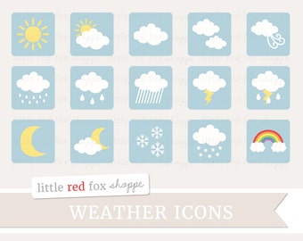 Weather Icon Clipart, Cloud Clip Art, Rain Clipart, Rainbow Clipart, Sun Clipart, Snow Cute Digital Graphic Design Small Commercial Use