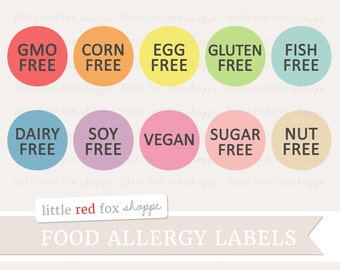 Food Allergy Label Clipart, Food Label Clip Art Dairy Free Gluten Free Soy Free Cute Digital Graphic Image Design Small Commercial Use