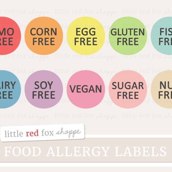 Food Allergy Label Clipart, Food Label Clip Art Dairy Free Gluten Free Soy Free Cute Digital Graphic Image Design Small Commercial Use