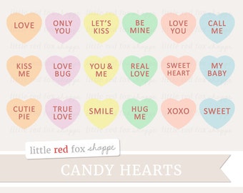 Candy Heart Clipart, Valentines Day Clip Art Sweetheart Valentine Treat Conversation Heart Cute Digital Graphic Design Small Commercial Use