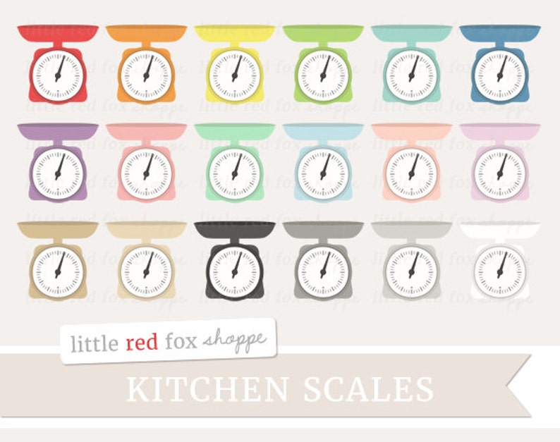 Kitchen Scale Clipart, Food Scale Clip Art Baking Kitchen Bakery Cooking Measuring Weight Cute Digital Graphic Design Small Commercial Use image 1