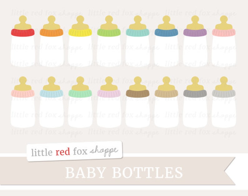 Baby Bottle Clipart, Baby Shower Clip Art Infant Milk Food Nursery Decor Nursing New Baby Cute Digital Graphic Design Small Commercial Use image 1