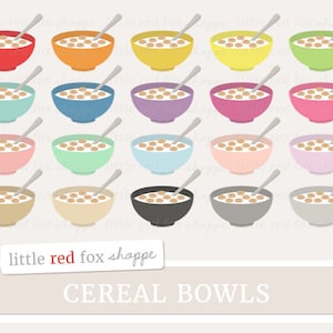 Cereal Bowl Clipart, Breakfast Clip Art Food Bowl of Cereal Milk Cooking Baking Kitchen Cute Digital Graphic Design Small Commercial Use