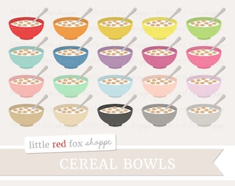 Cereal Bowl Clipart, Breakfast Clip Art Food Bowl of Cereal Milk Cooking Baking Kitchen Cute Digital Graphic Design Small Commercial Use