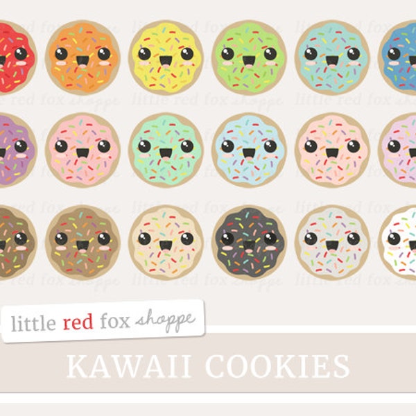 Kawaii Cookie Rainbow Sprinkles Clipart, Cookie Clip Art Frosting Icing Dessert Baking Cute Digital Graphic Design Small Commercial Use