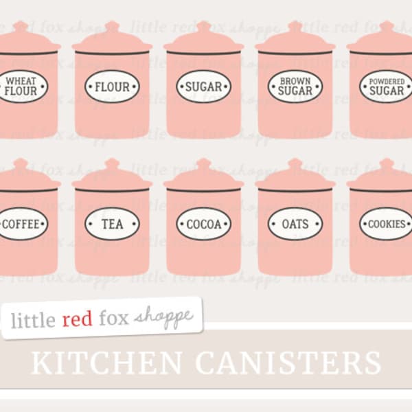 Canister Clipart, Kitchen Clip Art Container Flour Sugar Baking Cooking Cookies Coffee Tea Cute Digital Graphic Design Small Commercial Use